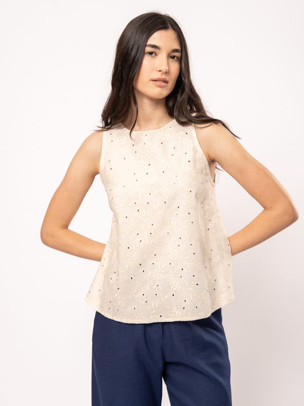 Top FLORA BORDADO - S, Beige